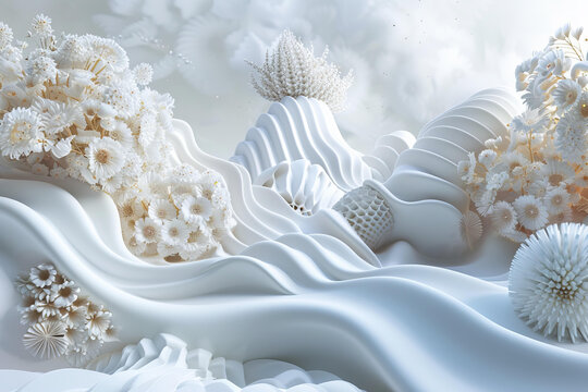 白色抽象的3D花卉景觀