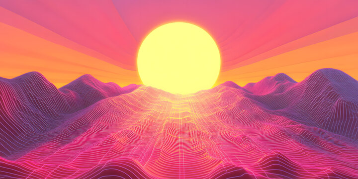 抽象數字藝術日落風景