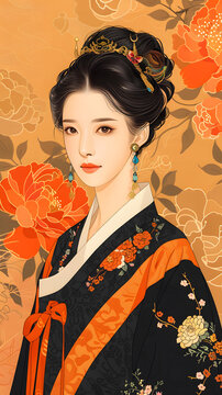 身穿漢服的年輕女子畫像