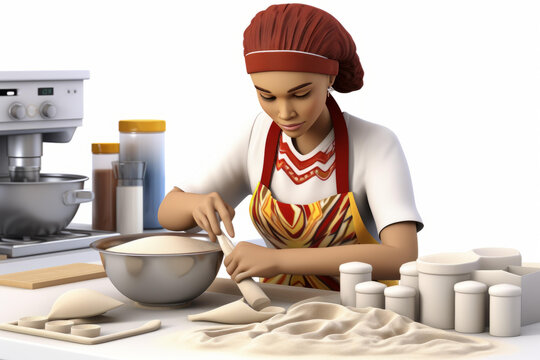 黑人女性廚師揉面團(tuán)
