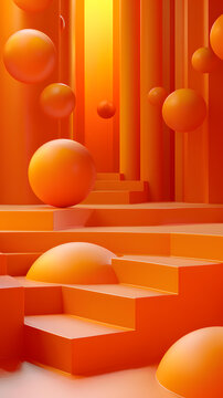橙色3D渲染樓梯球體背景