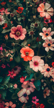 花園里盛開(kāi)的粉紅和橙色花朵
