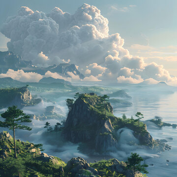 海上仙山的AI圖片