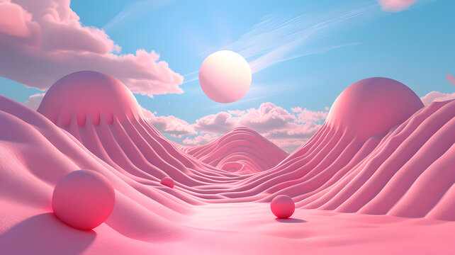 粉色的外星風(fēng)景與粉色的云朵和粉色的太陽