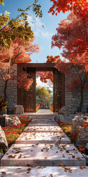秋色石墻小徑