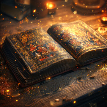 一本在魔法燈光下打開的書