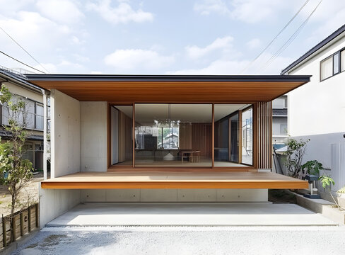 現(xiàn)代日式木質(zhì)平臺玻璃門房屋建筑設(shè)計