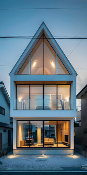 現(xiàn)代三角形屋頂?shù)陌咨课? style=