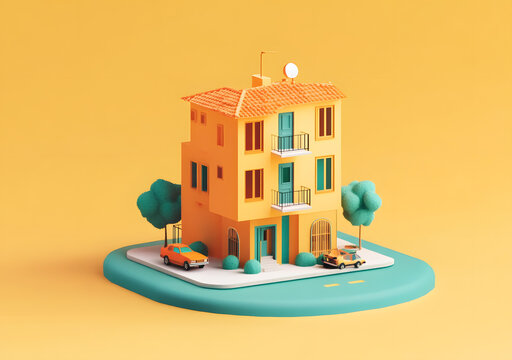 3D渲染的黃色建筑模型