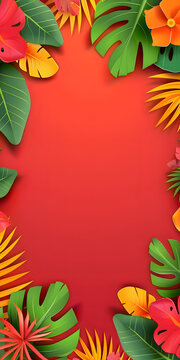 熱帶植物紅色背景夏季花卉