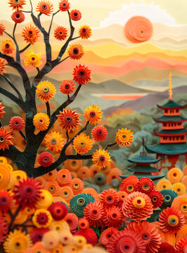 紙藝景觀：花卉與寶塔