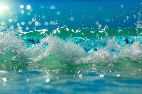 碧綠的海浪拍打海岸的特寫鏡頭