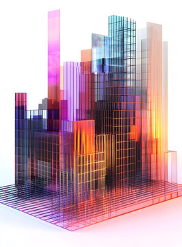 彩色玻璃建筑的抽象城市景觀