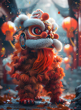 舞獅子的AI圖片
