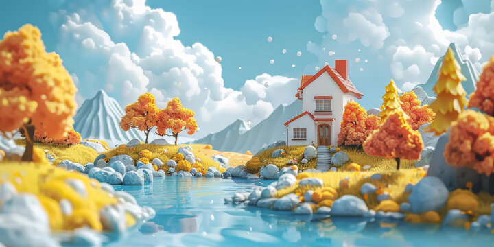 山谷中的白色小屋