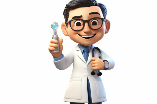 拿著醫(yī)療工具的卡通醫(yī)生
