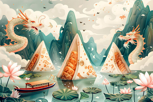 端午節(jié)龍舟競渡場景