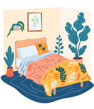 帶植物和床的臥室內(nèi)部設計