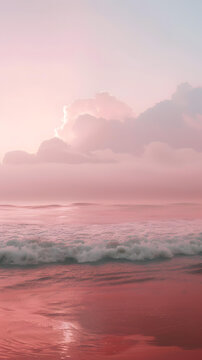 粉紅色天空下的海浪