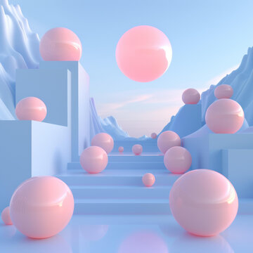 粉色球體漂浮在藍色景觀上