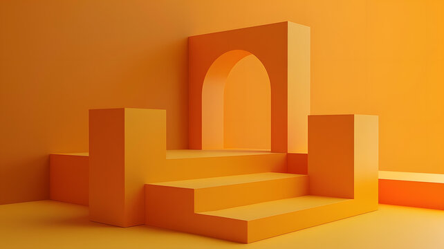 3d橙色幾何形狀領(lǐng)獎(jiǎng)臺(tái)背景