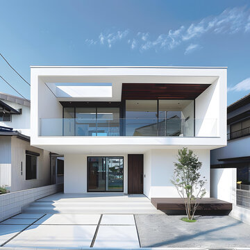 現(xiàn)代簡約兩層帶陽臺的住宅建筑外觀