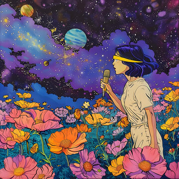 星空演唱會：一位女性在繁星中歌唱