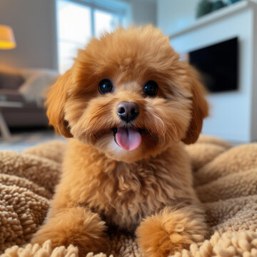 一只可愛(ài)的小型貴賓犬對(duì)著鏡頭微笑