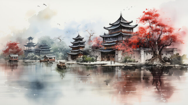 中國(guó)古代建筑風(fēng)景畫