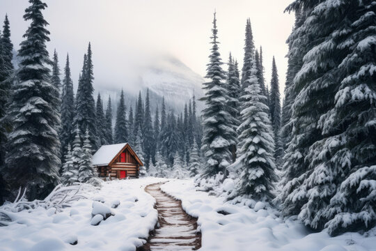 白雪皚皚的森林小屋