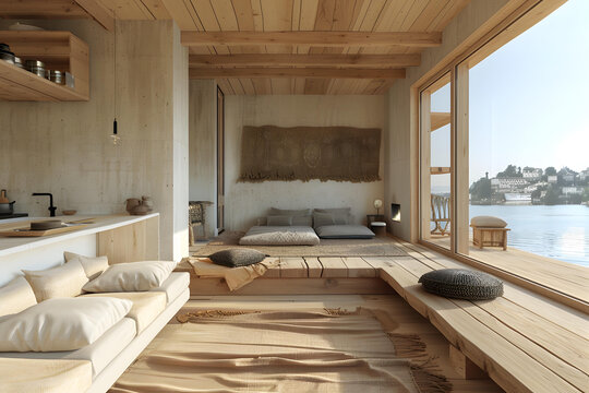簡約木屋室內(nèi)設計，海景房