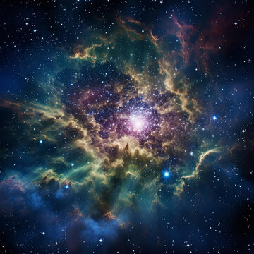 壯觀的彩色星云和深空中的恒星