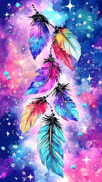 水彩羽毛星空背景圖案