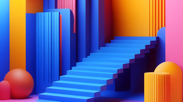 抽象幾何形狀的3D樓梯