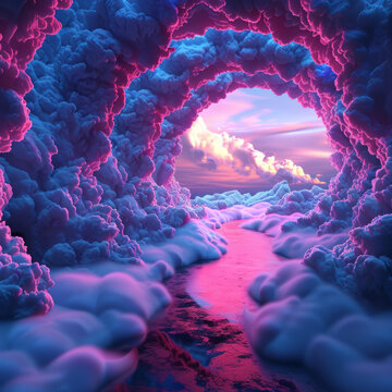 云朵構(gòu)成的奇幻景觀河流穿行在云朵形成的隧道中