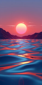 靜寂湖面上的夕陽