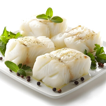 生的鱈魚配草藥和香料
