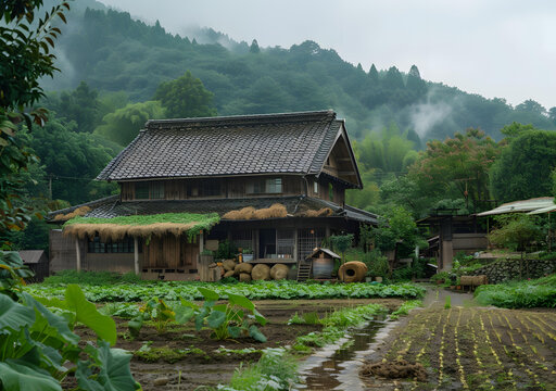 日本鄉(xiāng)間茅草屋與梯田