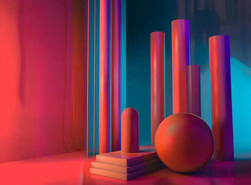 抽象幾何圖形霓虹燈3D背景