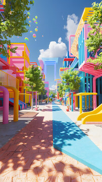夢幻般的城市景觀建筑設(shè)計(jì)，配有游樂場和滑梯
