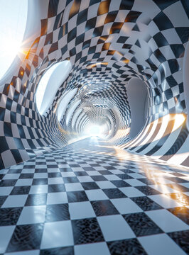 黑白棋盤格隧道