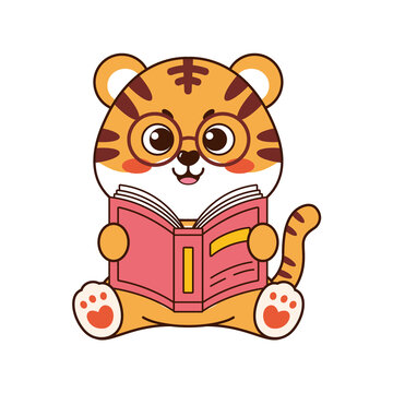可愛(ài)卡通老虎看書矢量插畫