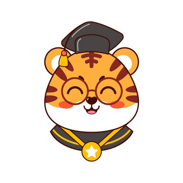 可愛(ài)卡通老虎學(xué)士矢量插畫(huà)