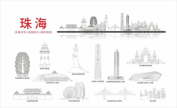 珠海城市剪影線稿