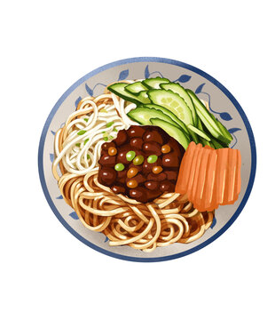 北京美食炸醬面插畫