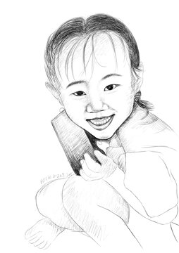 女孩半身素描