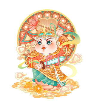 蛇年門神IP插畫門神貼秦叔寶