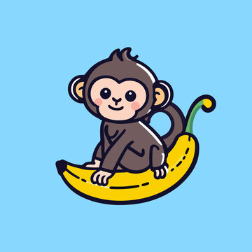 卡通猴子坐在香蕉上