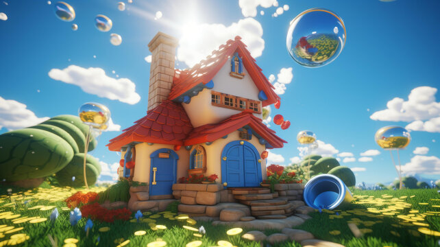 卡通小屋田園風(fēng)景