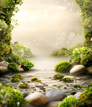 青苔石子路夢幻背景